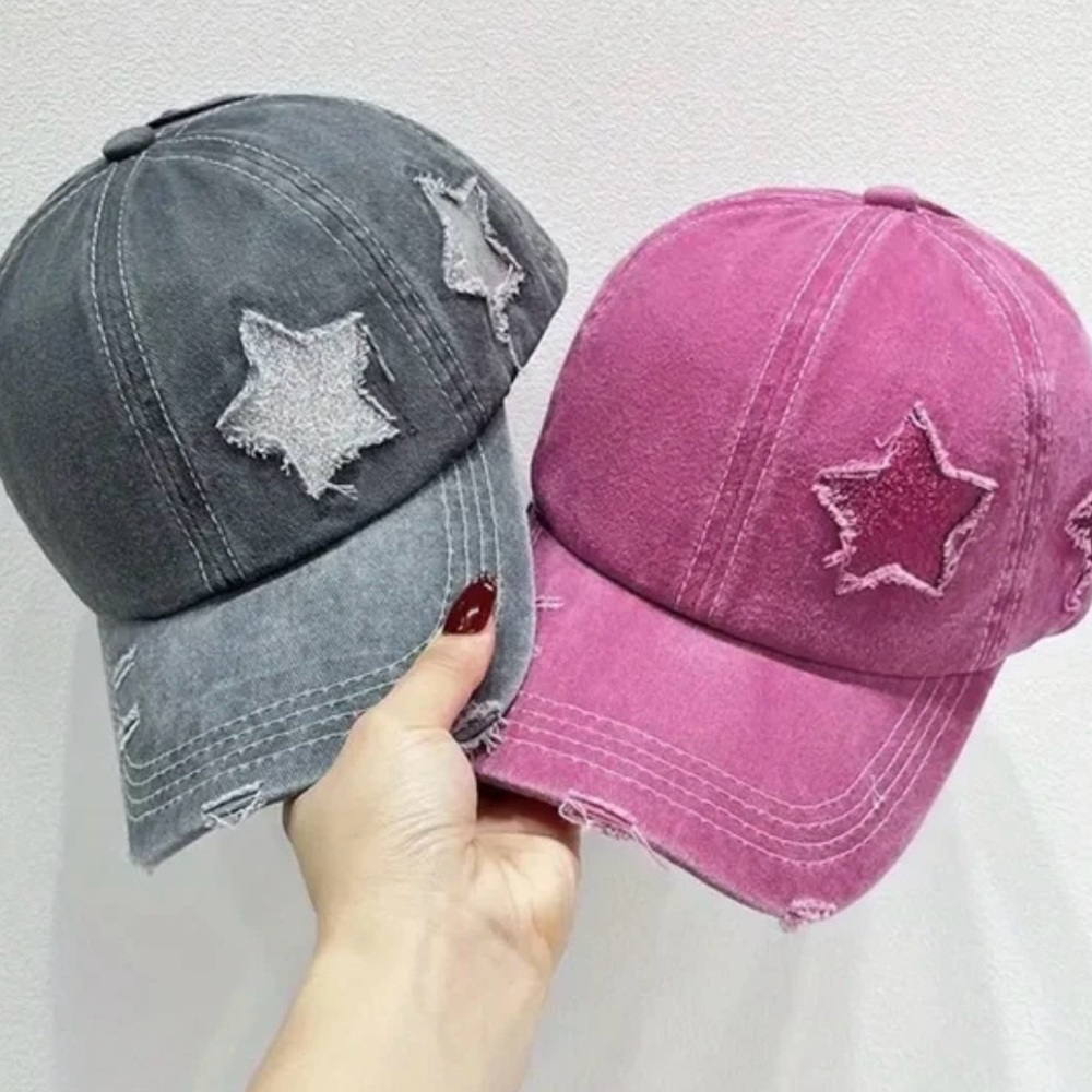 TWO hats!! Cute Star-Embellished Cap Duo in black and Pink